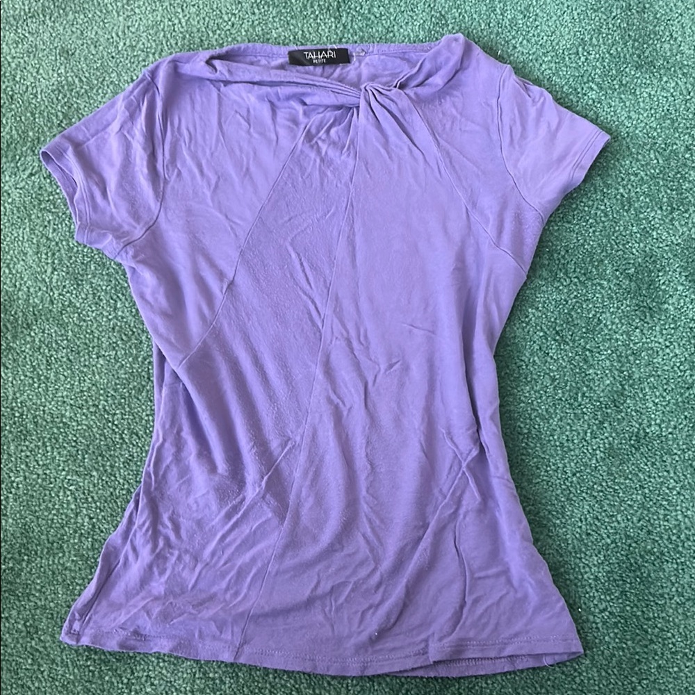 Tahari Fitted Purple Short Sleeve T-Shirt